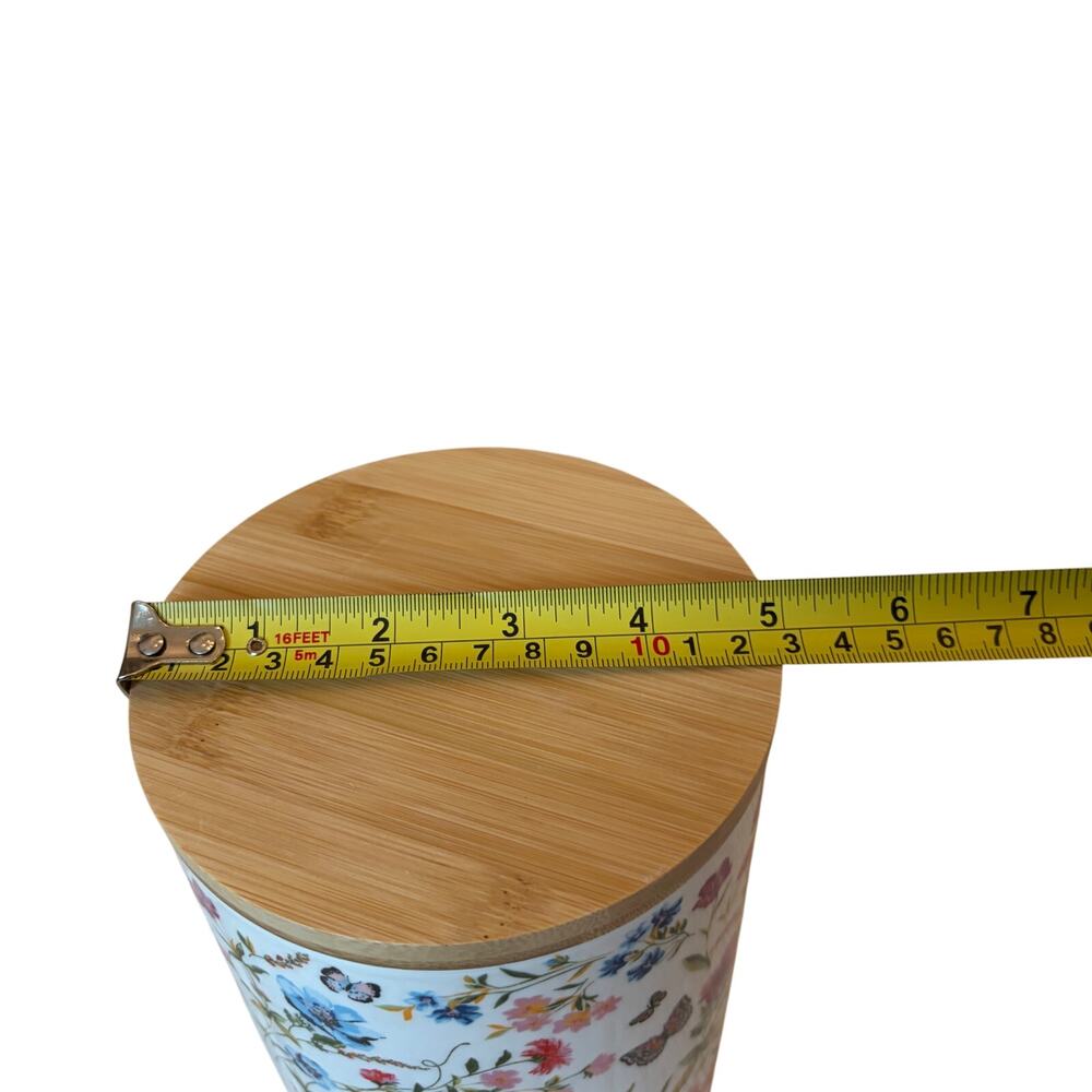 Grace Teaware Porcelain Canister w/ Wooden Lid Spring Floral Butterflies 8in NEW - Picture 9 of 15